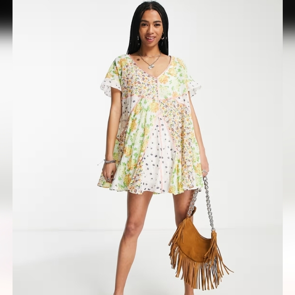 Free People Wildflower Patchwork Mini Dress Womens Size: XS - Picture 2 of 7